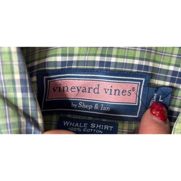 Vineyard Vines Men's Blue/Green Tartan Plaid Whale Shirt Size L - Picture 3 of 5